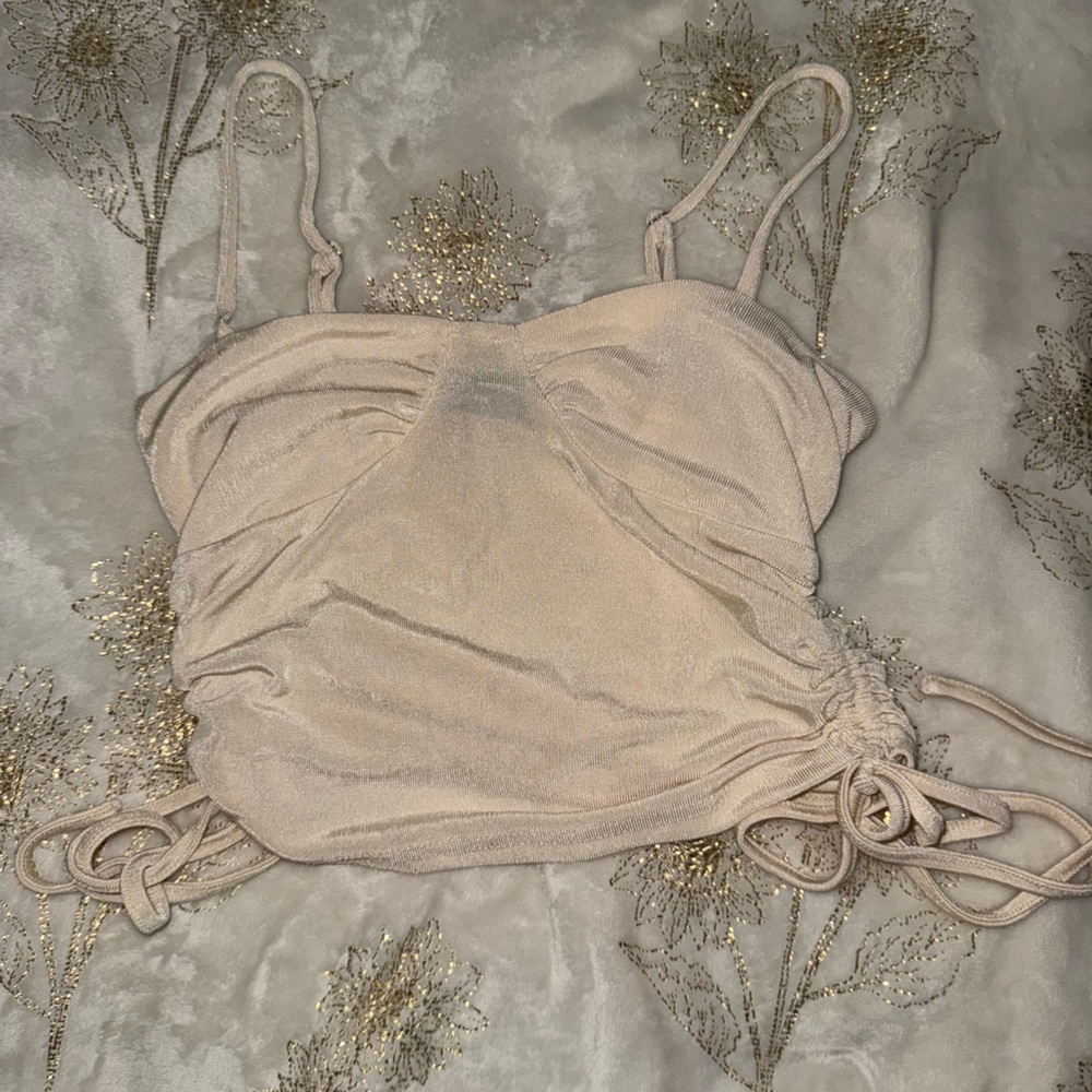 SHEIN Beige Ruched Crop Top